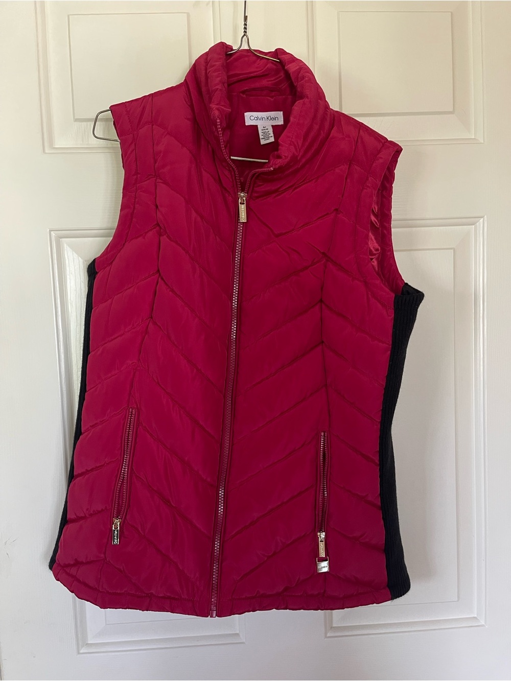 Calvin Klein Fuchsia Quilted Puffer Vest with Black Side Panels